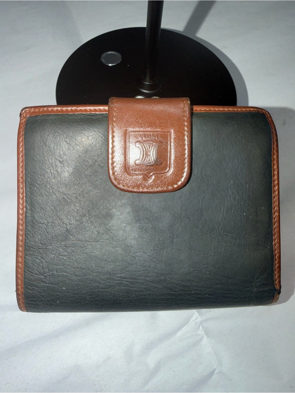 Celine Paris Leather Kiss Lock Wallet Coin Purse Green Made in Italy | Vintage